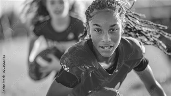 Young female football players training